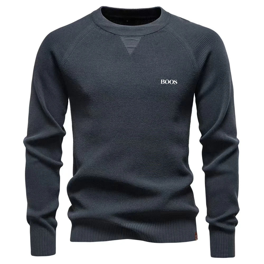 Men's Autumn Winter Round Neck Solid Knit Sweater Business Casual TAVEN System LLC