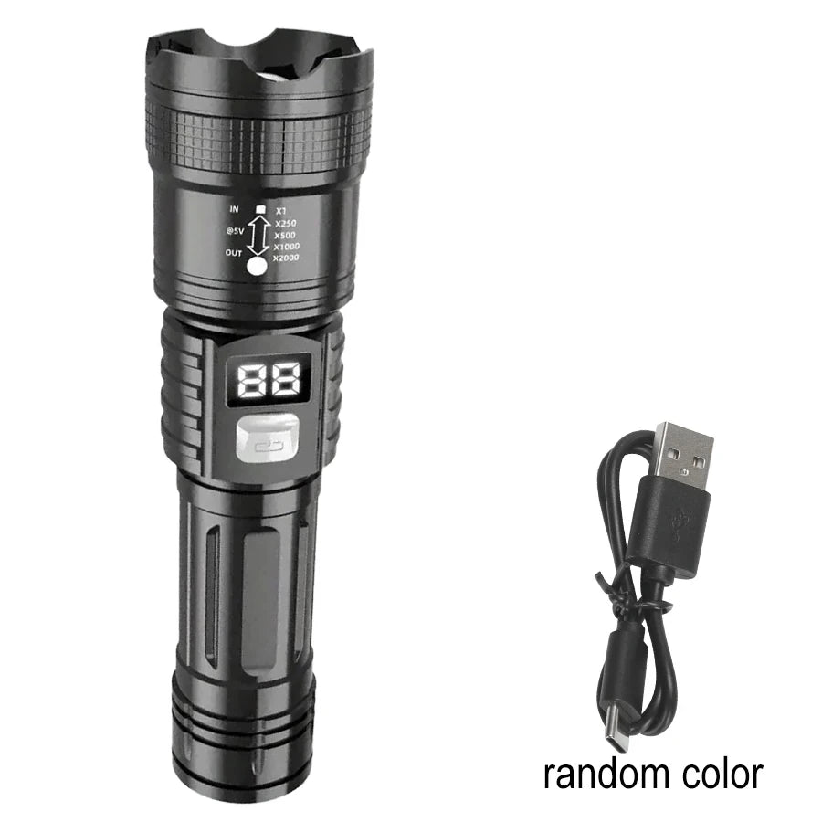 100000LM rechargeable LED tactical flashlight with Type-C charging