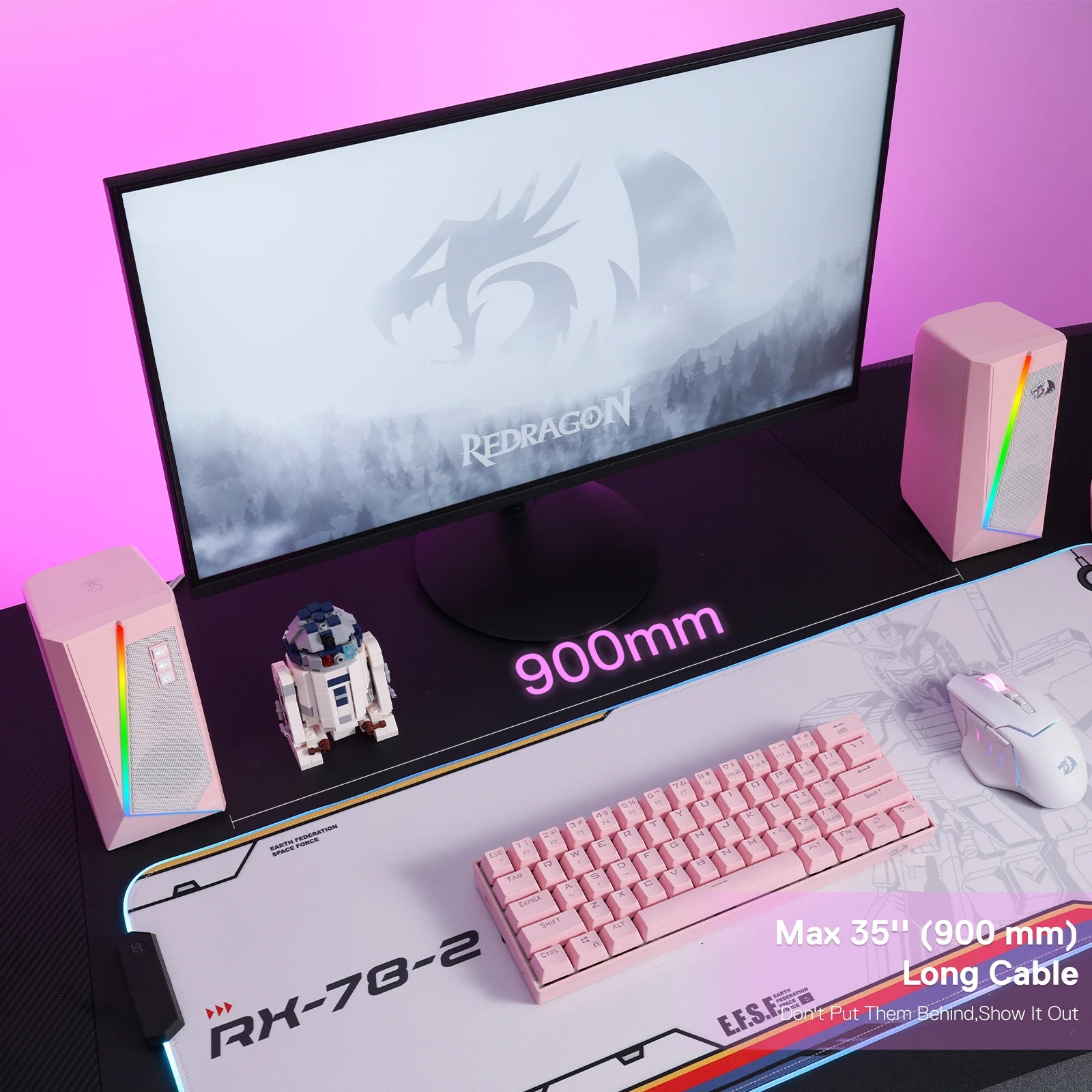 Redragon GS520 RGB Desktop Speakers, 2.0 Channel PC Stereo Speaker with 6 Colorful LED Modes, Enhanced Sound, White/Pink TAVEN System LLC