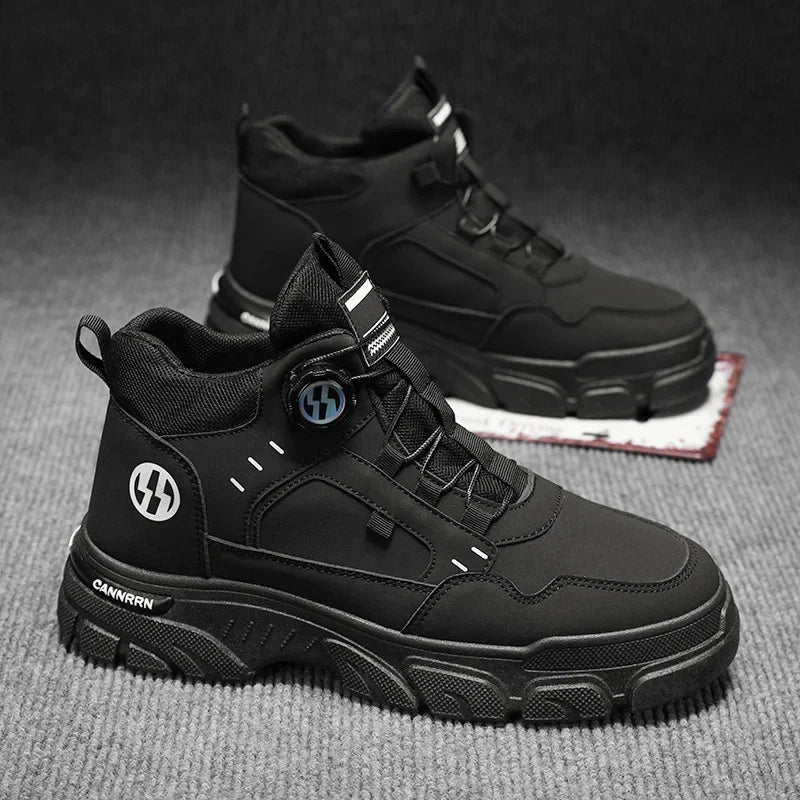 Autumn Men's Sneakers New Breathable Workwear Shoes Trendy Thick Soled Shoes Anti Slip White Casual Skateboard Shoes Ankle Boots TAVEN System LLC