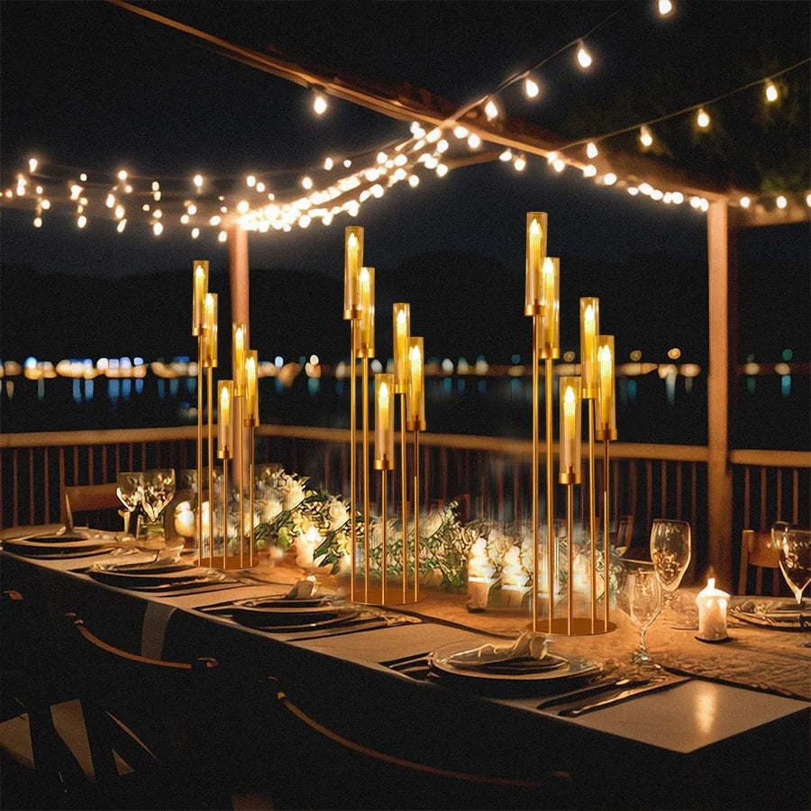 Gold Floor Candelabra 5 Arm Tall Candle Holder with Acrylic Lampshade for Wedding Table Birthday Party Decoration 10PCS TAVEN System LLC