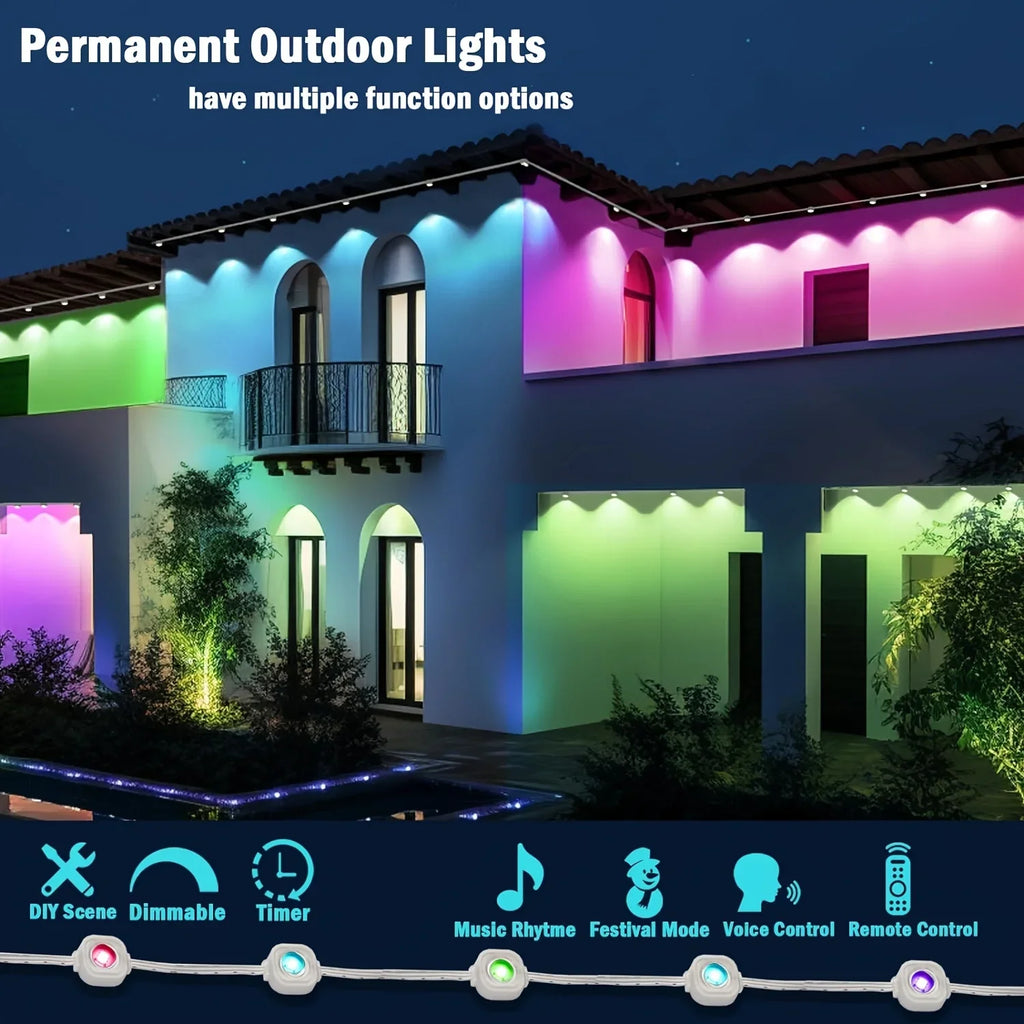 MIMIRGB Eaves Lights Permanent Outdoor LED Light String Strip APP Smart DlY Auto Scene Lighting Effects Christmas Holidays Decor TAVEN System LLC