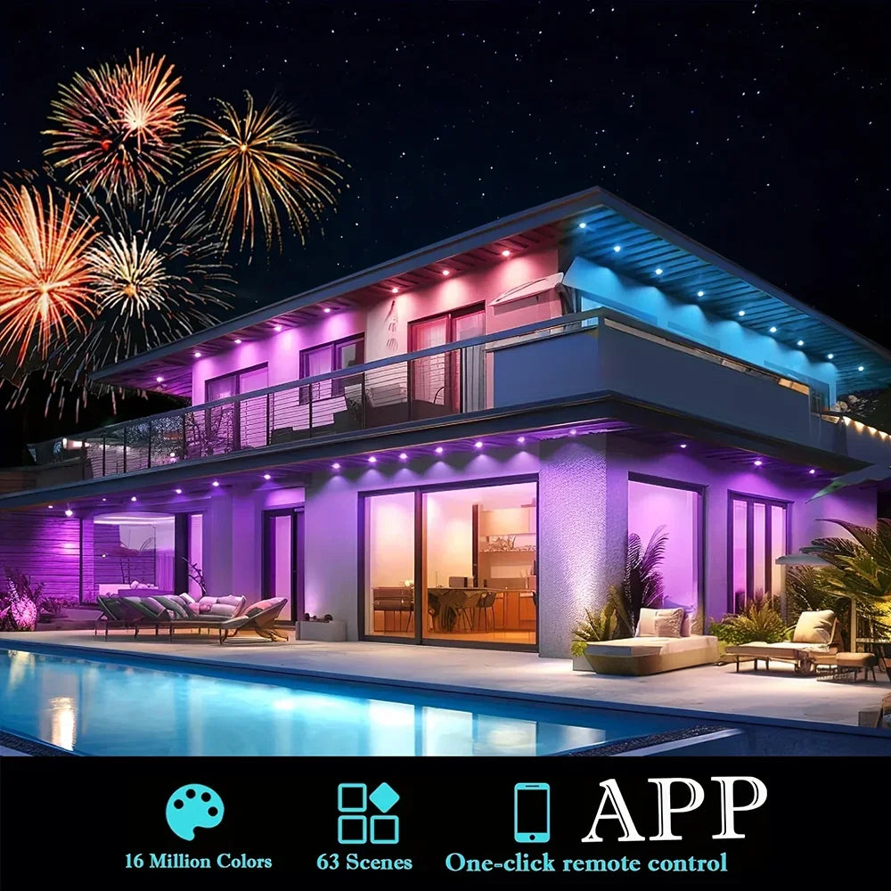 MIMIRGB Eaves Lights Permanent Outdoor LED Light String Strip APP Smart DlY Auto Scene Lighting Effects Christmas Holidays Decor TAVEN System LLC