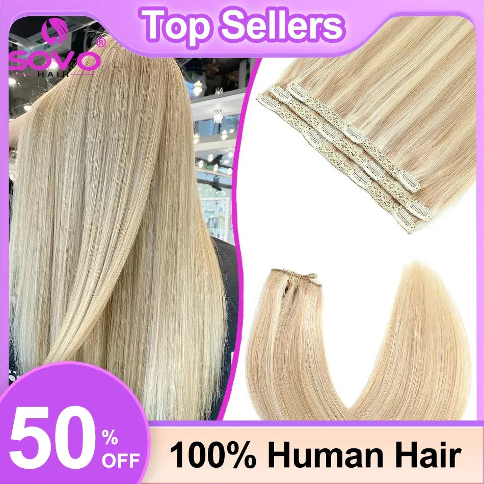 Color: #8, Length: 12 inches - SOVO Clip In Hair Extensions Human Hair 3 Pieces Bone Straight Clip Ins Hair Extension 60-90G Real Natural European Hair 12-26" Taven