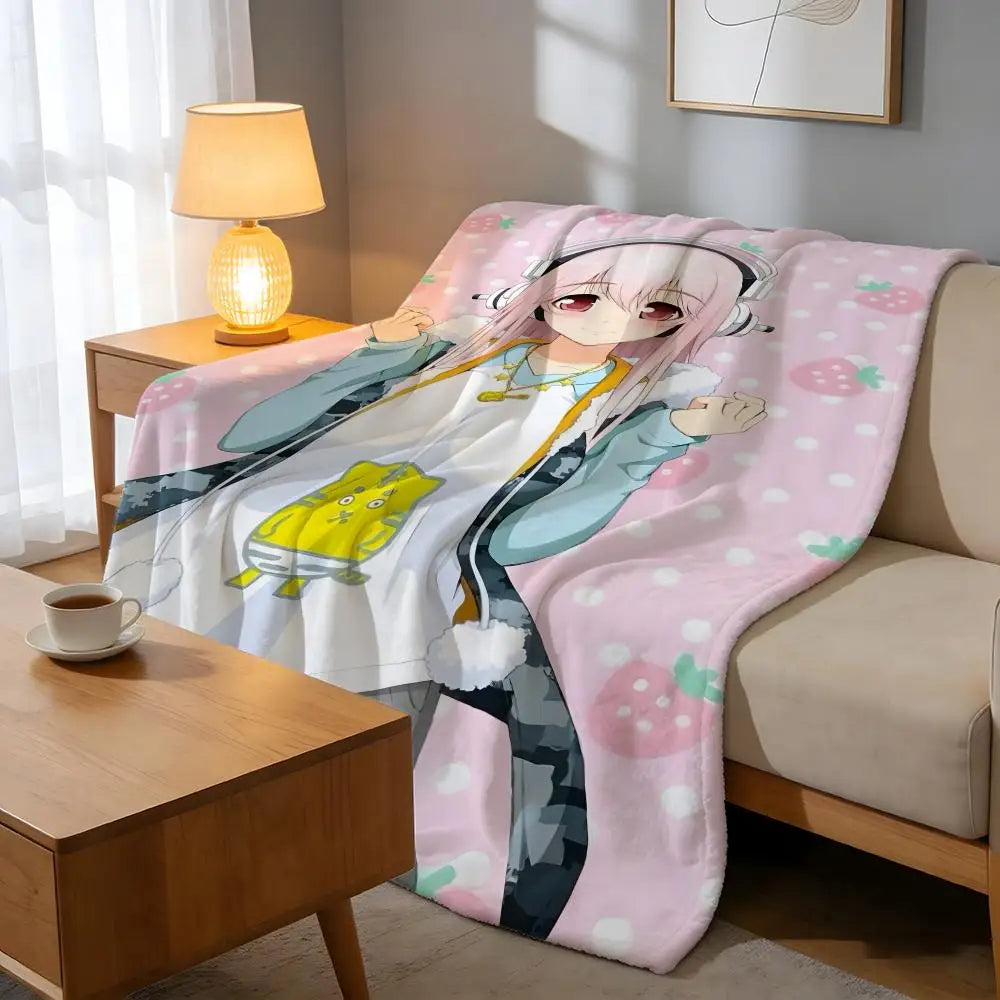 Throw High-Density Short Plush Blanket For Sofa Nap Air-Conditioned Room Skin-Friendly Cute Sexy Anime Characters SUPER SONICO TAVEN System LLC