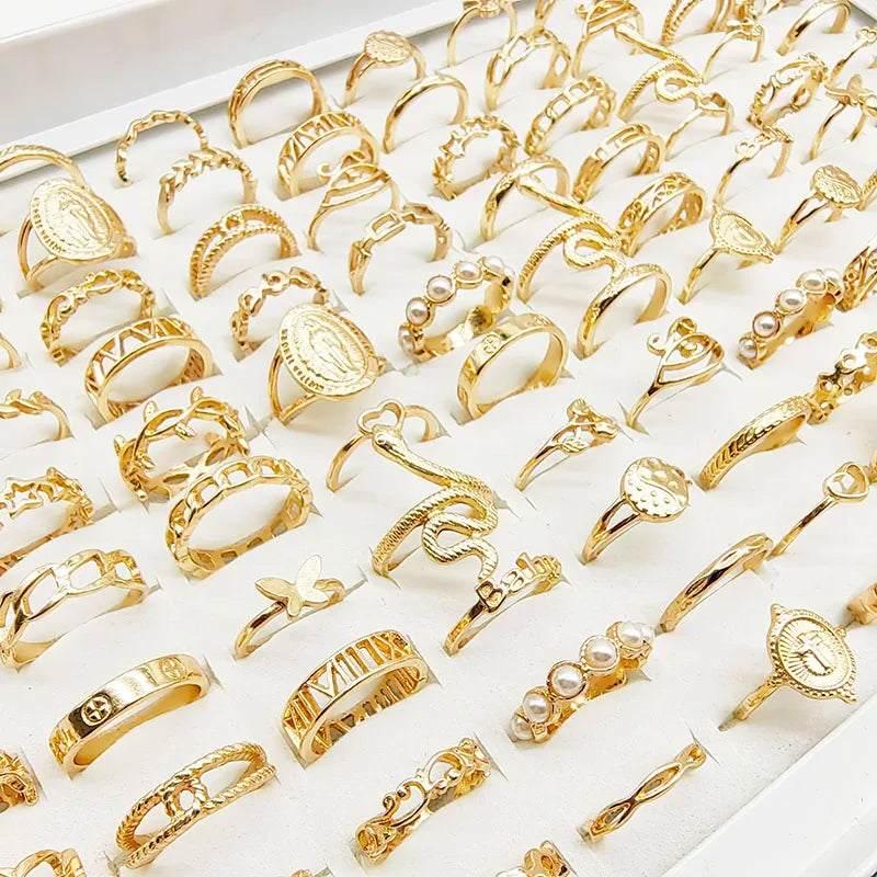 30pc/Lot Gold Color Finger Rings For Girls New Love Snake Animal Butterfly Cutout Star Pearl Thin Joint Ring Party Jewelry Women TAVEN System LLC