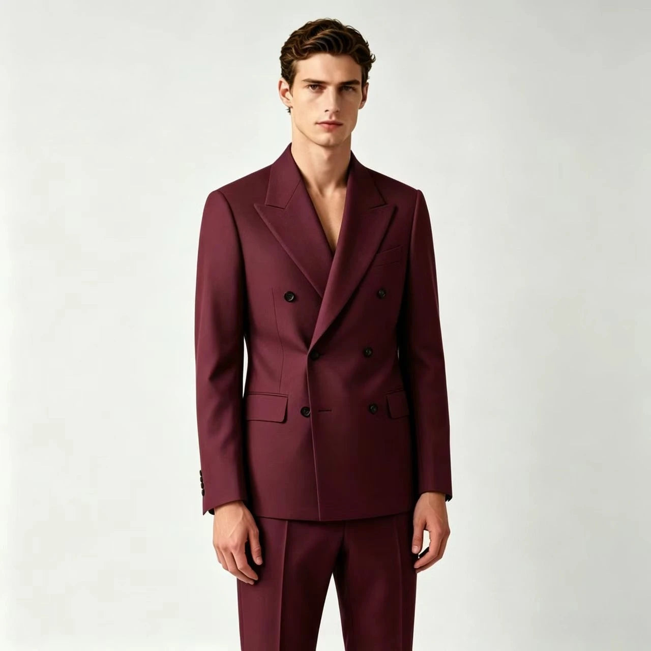 Men Double Breasted Wedding Suit Slim Fit 2 Piece Formal Blazer Set TAVEN System LLC
