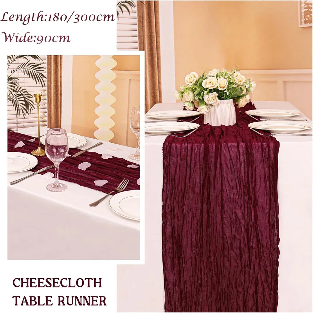 Burgundy Table Runner Cheesecloth Gauze Rustic Boho Cheese Cloth Table Runner Wedding Bridal Shower Birthday Party Decorations TAVEN System LLC
