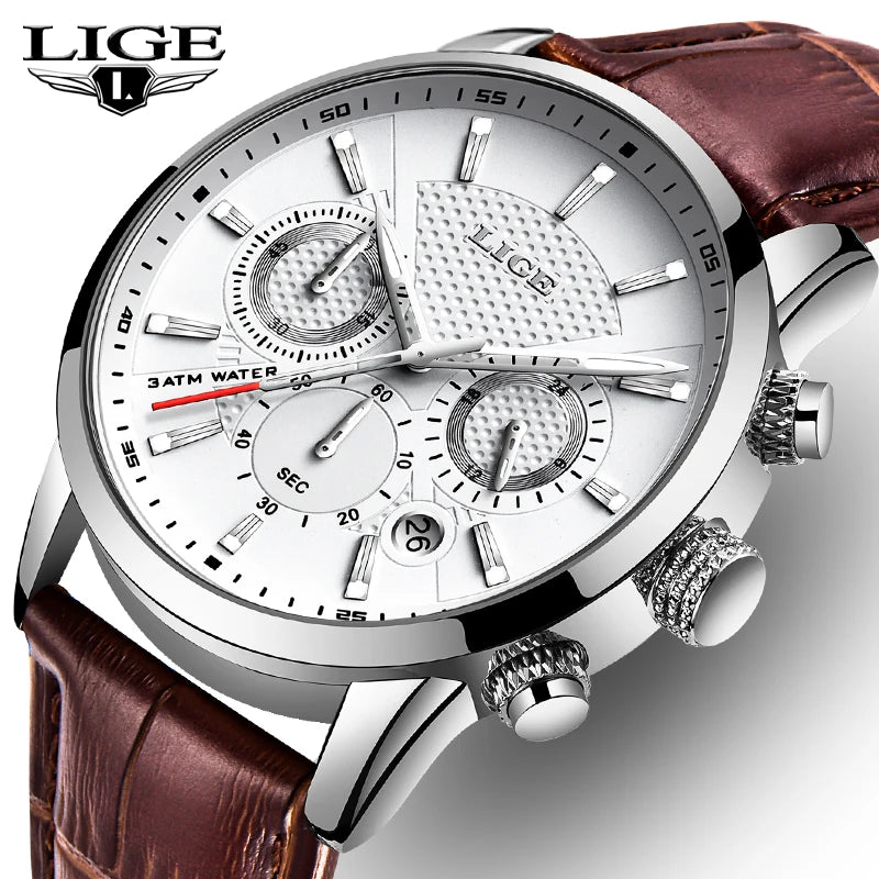 2024 LIGE Top Luxury Mens Watch Casual Business Quartz Watches Men Fashion Leather Wristwatch Waterproof Male Clock Reloj Hombre - TAVEN System LLC