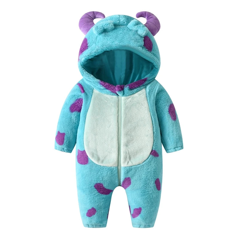 Baby Fleece Hooded Cartoon Horn Winter Snowsuit Romper Outfit