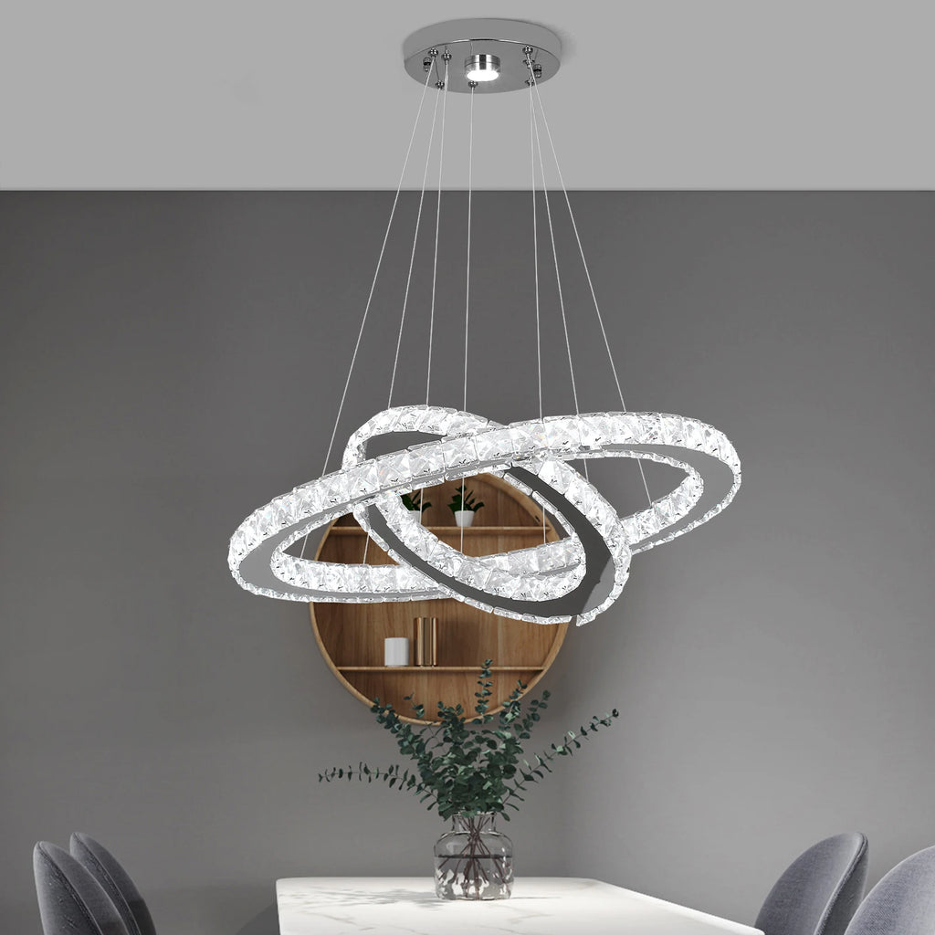 Modern Led  Pendant Light Luxury Crystal Rings Dimmable Chandelier Hanging Lustre Ceiling Lamp Living Dining Room Decor Fixture TAVEN System LLC