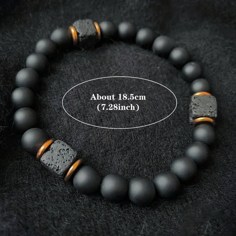 1pc Men's Volcanic Stone Bracelet with Square Black Agate, Fashionable Jewelry Suitable for Modern Gentlemen Magnetic Therapy TAVEN System LLC