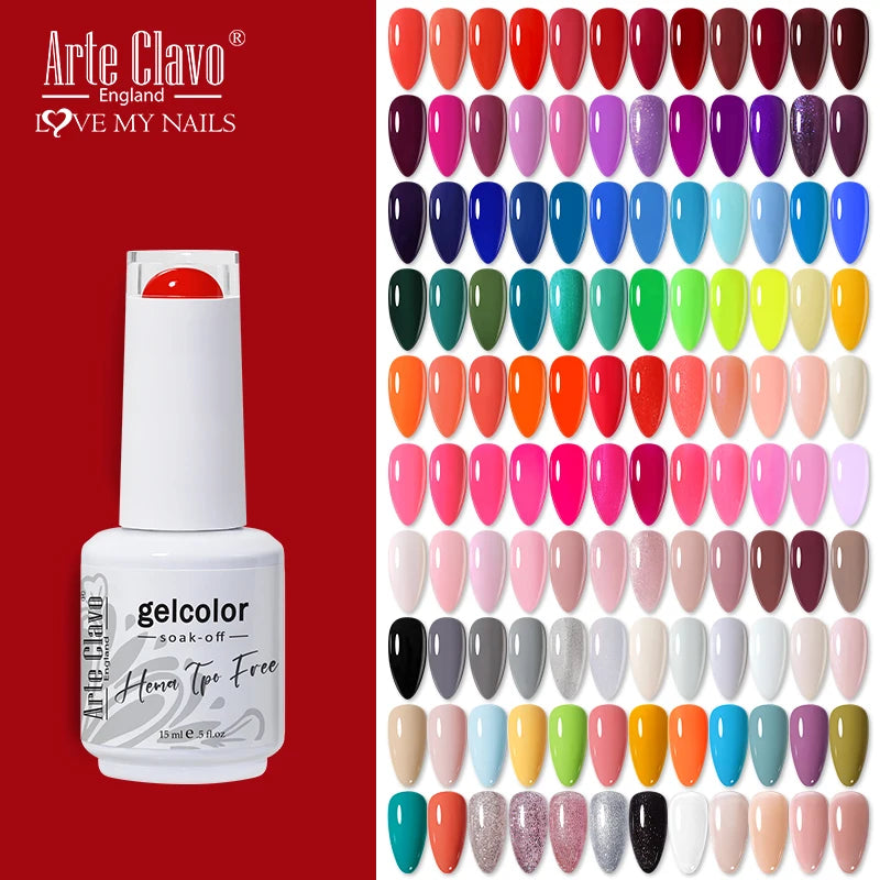Arte Clavo 15ml Fashion Gel Nail Polish Hema TPO Free Red Colors Glitter Semi Permanent Soak Off UV LED Ultra Diamond Varnish TAVEN System LLC
