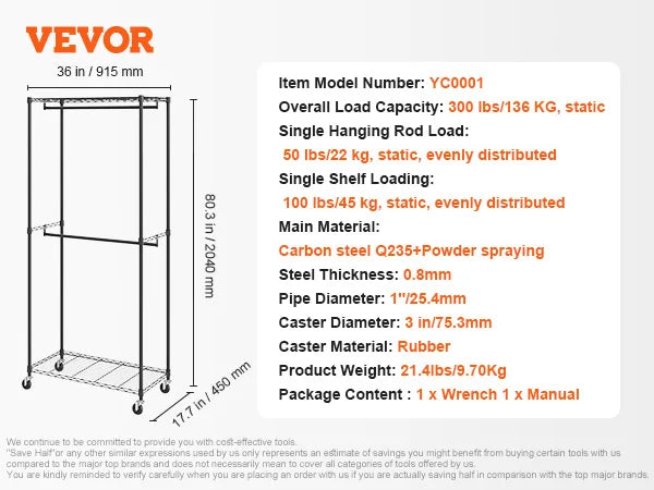 SucceBuy Heavy Duty Adjustable Rolling Garment Rack with Shelf TAVEN System LLC