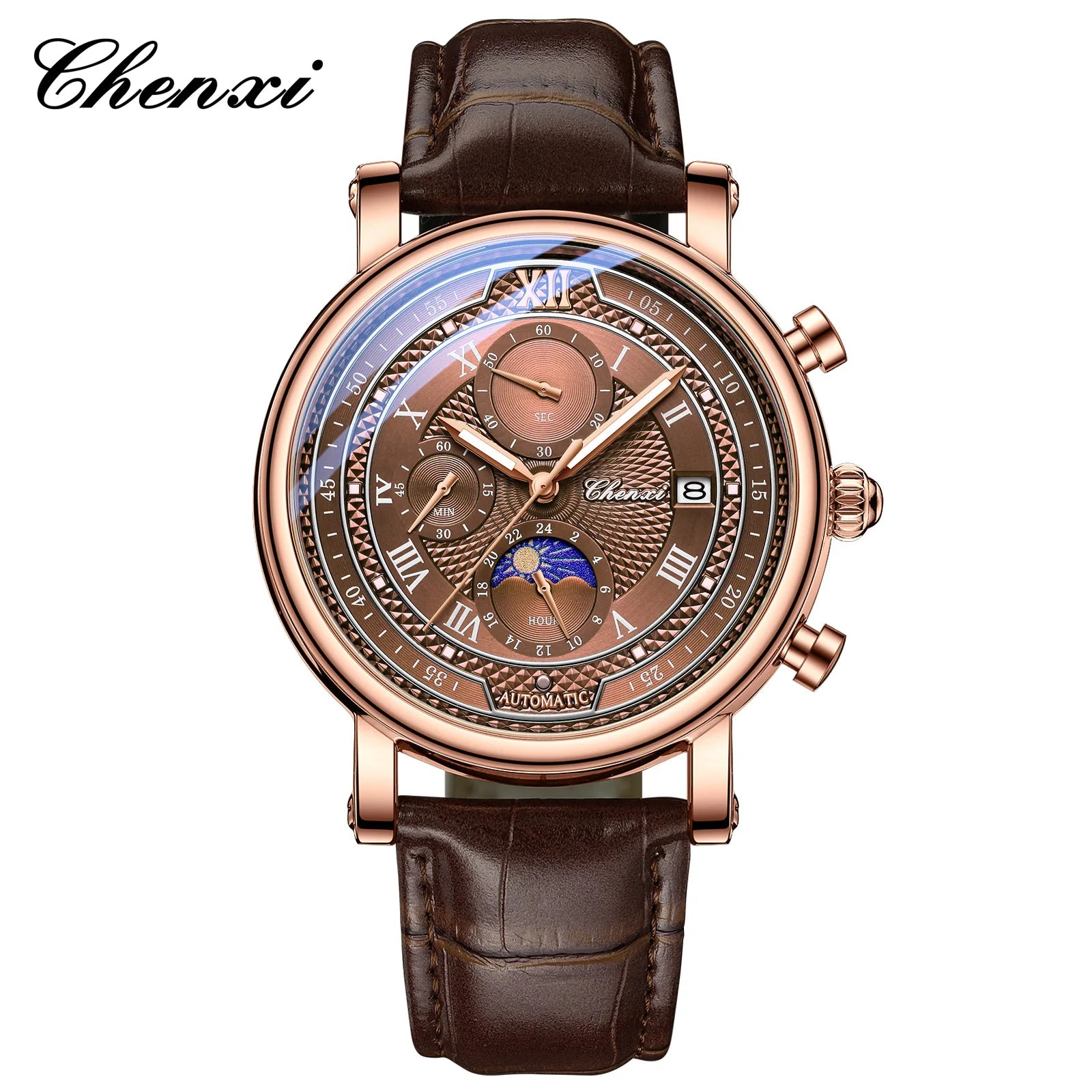 CHENXI 976 Multi functional Clock True Three Eye Six Needle Lunar Calendar Business Quartz Leather Men's Watches montres hommes - TAVEN System LLC