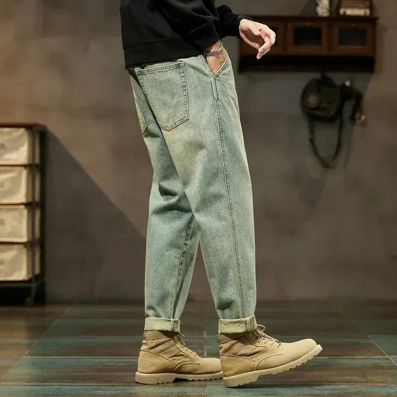Men Loose Harem Denim Pants Retro Straight Fit Casual Jeans TAVEN System LLC
