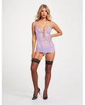 Lace & Mesh Triangle Cup Chemise w/Garters & Thong Lavender SM Taven