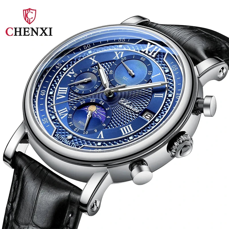CHENXI 976 Multi functional Clock True Three Eye Six Needle Lunar Calendar Business Quartz Leather Men's Watches montres hommes - TAVEN System LLC