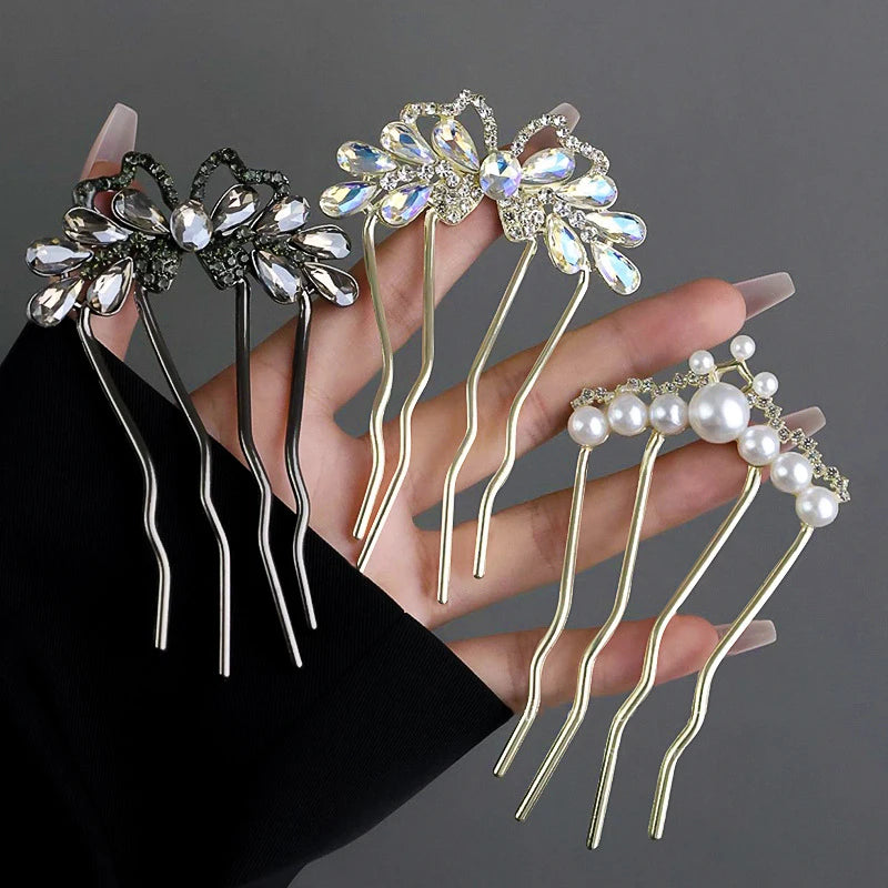 Fashion Zircon Pearl U-Shaped Hair Sticks New Chinese Style Hair Stick for Women Bun Comb Hanfu Hair Clips Hair Accessories TAVEN System LLC