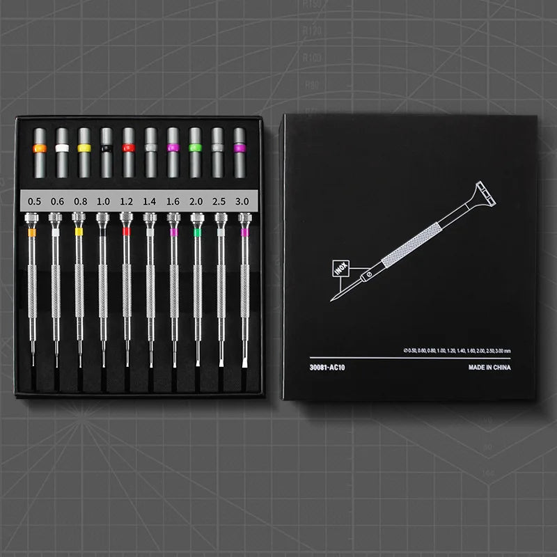 New Precision Watch Screwdriver Set 10pcs 0.5-3.0mm Phillips One-Piece Hand Screwdrivers for Watches Eyeglasses Watchmaker Tools - TAVEN System LLC