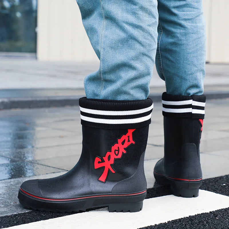 Mid-calf Rain Boots Men Slip-On Waterproof Rubber Rain Shoes Work Mud Boots Warm Durable Non-Slip Boots Farming Fishing Camp TAVEN System LLC