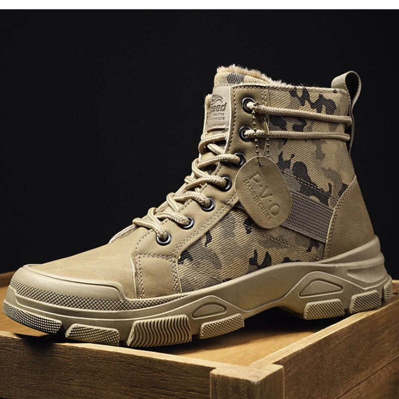 Mens Camouflage High Top Work Boots Comfortable Sneakers Outdoor Hiking Shoes Thick Sole Non-Slip Durable Lace-Up Platform Boots TAVEN System LLC