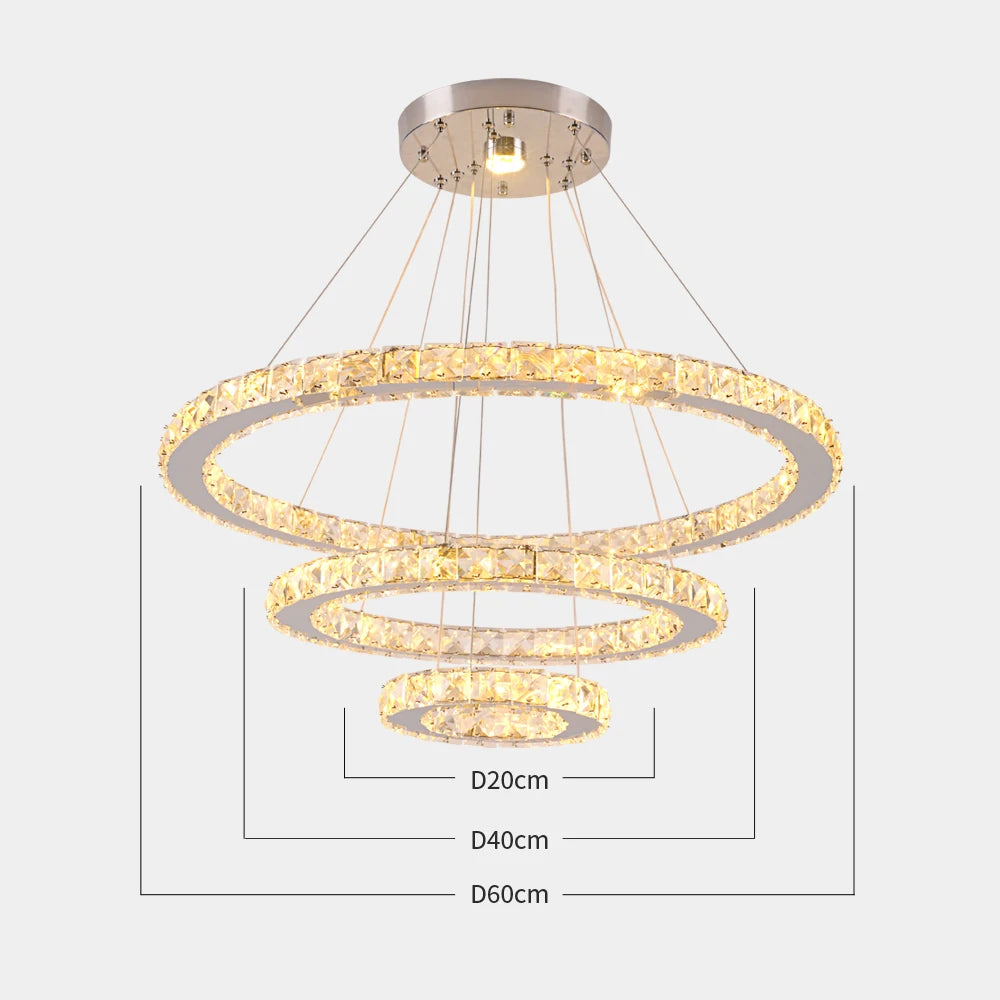 Luxury Crystal Modern Pendant Light DIY Rings Led Dimmable Chandelier Hanging Lustre Ceiling Lamp Home Living Room Decor Fixture TAVEN System LLC