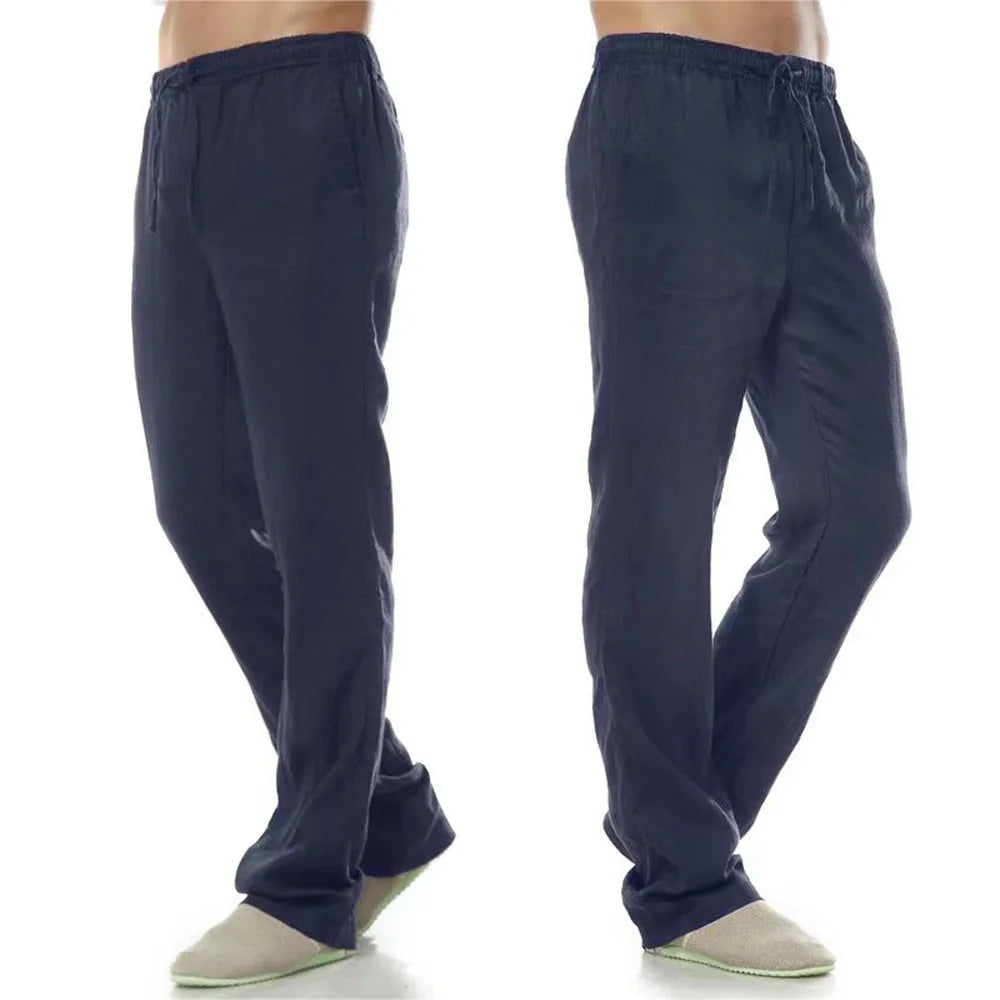 Men's Cotton Linen Pants Elastic Waist Casual Straight Trousers TAVEN System LLC
