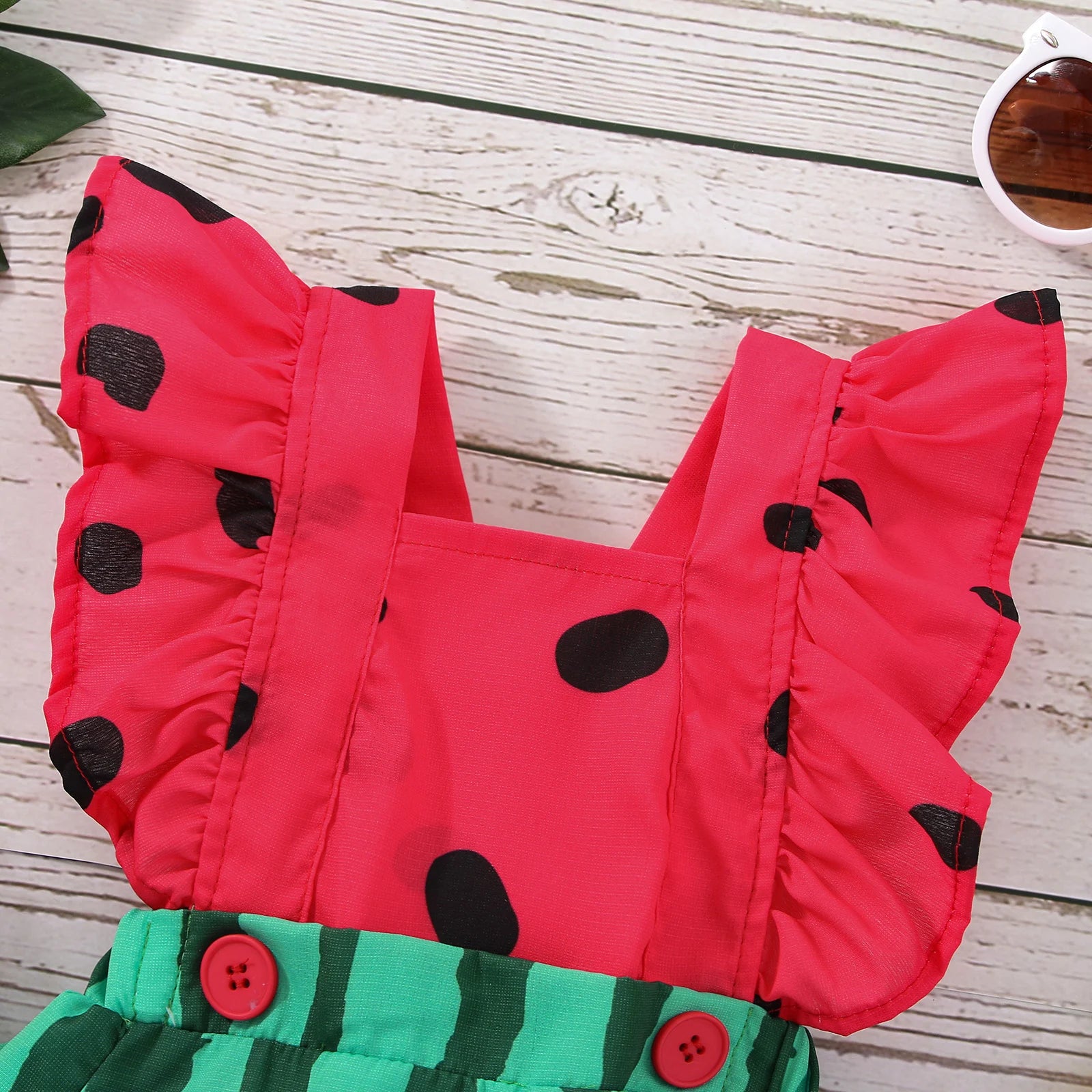 Baby Watermelon Print Romper with Matching Headband Summer Set