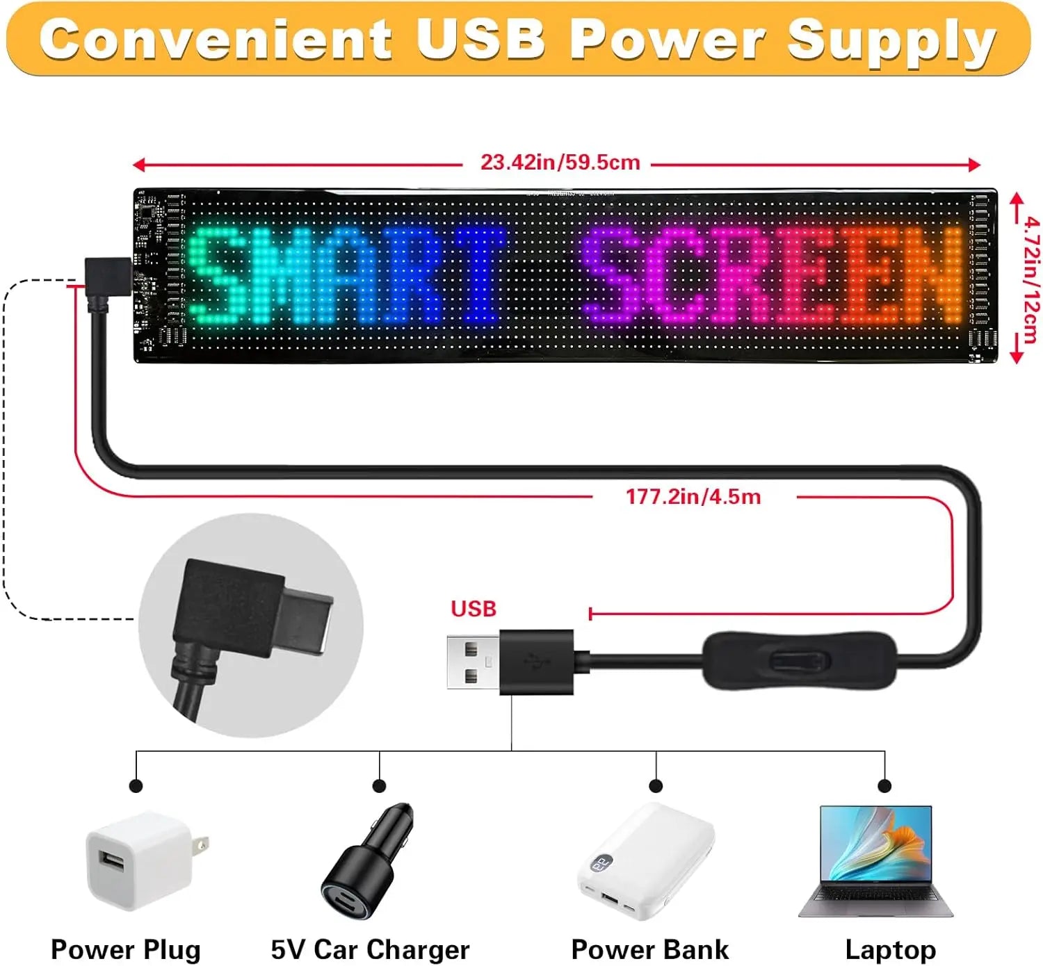 USB Programmable Scrolling LED Sign with Bluetooth App Control, Waterproof Flexible Custom Matrix Panel Display for Car, Store TAVEN System LLC