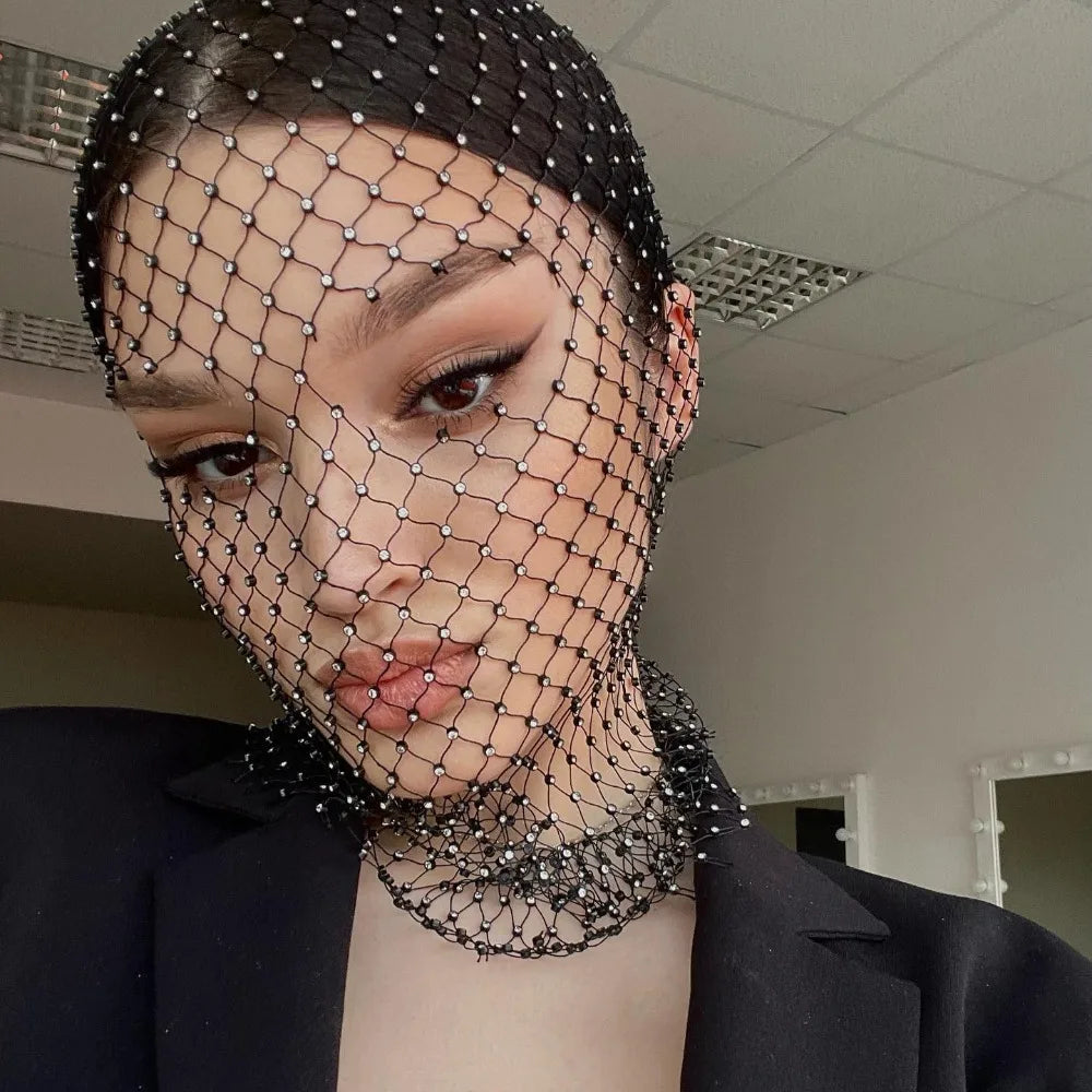 Sexy Goth Masquerade Rhinestone Mask for Face Women Fashion Diamond Mask Y2K Halloween Party Gifts Lace Mask Jewelry Accessories TAVEN System LLC