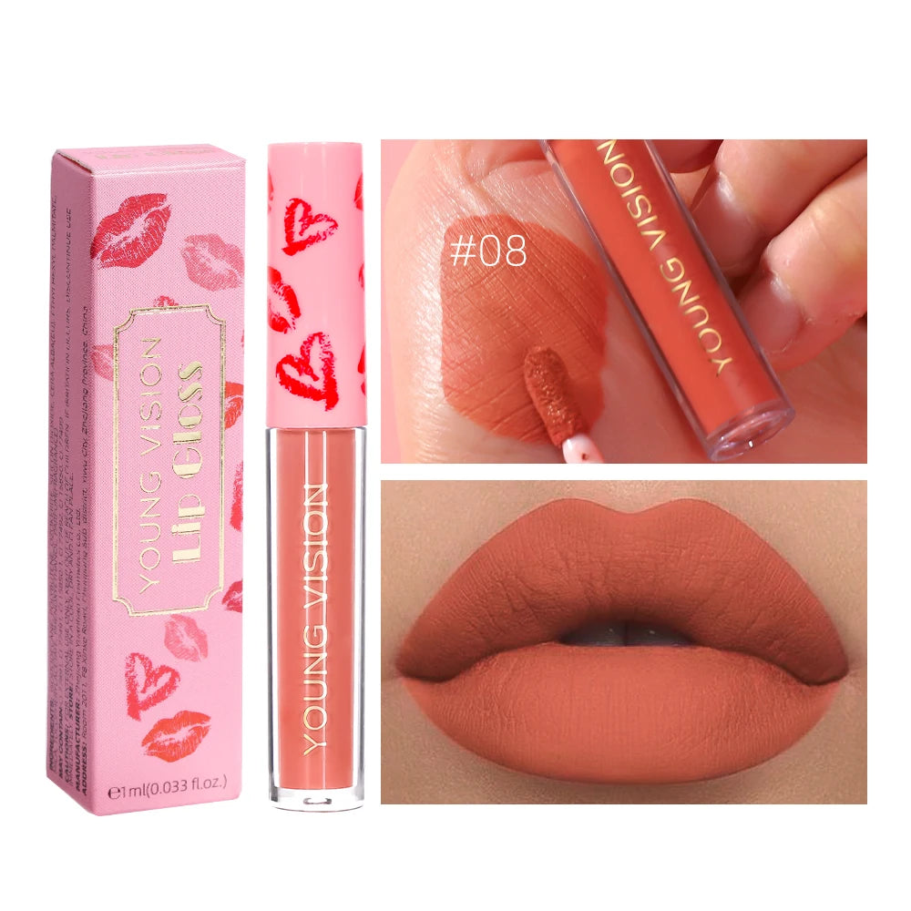 12 Color Matte Velvet Liquid Lip Gloss Long Lasting Non-Stick Cup Waterproof Intense Color Showing Lip Mud