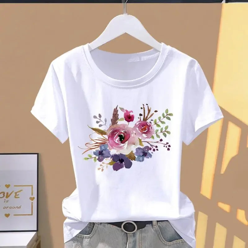 Women Print Floral Sports Fashion Casual Explosive Short Sleeve T-shirt Graphic Tshirts  Women Clothes  Oversized T Shirt - TAVEN System LLC