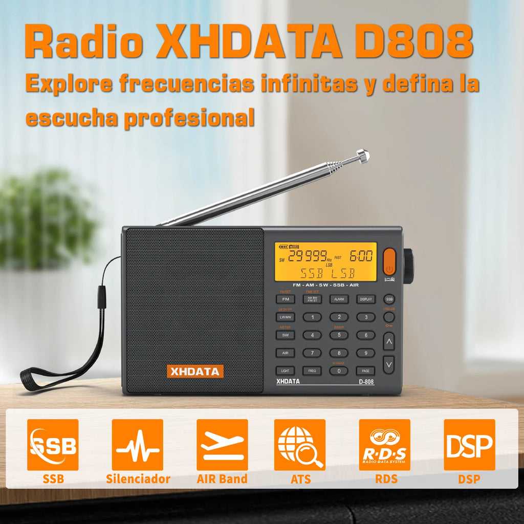 XHDATA D808 Portable Multiband Radio Receiver AM/FM/SW/MW SSB AIR RDS Stereo Sound Long Range Reception Rechargeable Battery TAVEN System LLC