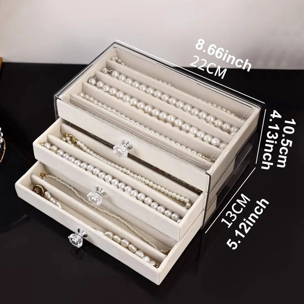 1pc,Necklace storage box with transparent lid, 3-layer jewelry tray drawer, jewelry display box, desktop jewelry box TAVEN System LLC