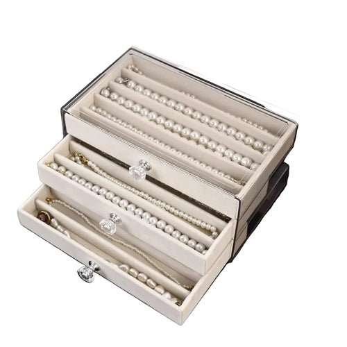 3 Layer Necklace Jewelry Box with Transparent Lid Storage Tray TAVEN System LLC