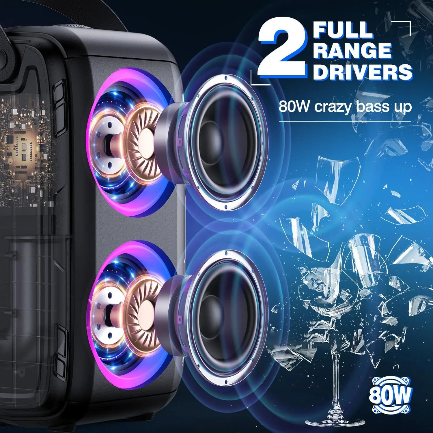 W-KING T9-2 80W RMS Party Portable Speakers Bluetooth Wireless Boombox with 4 Drivers (2*4.04'' Woofer), Huge 105dB Sound Large Party Box TAVEN System LLC