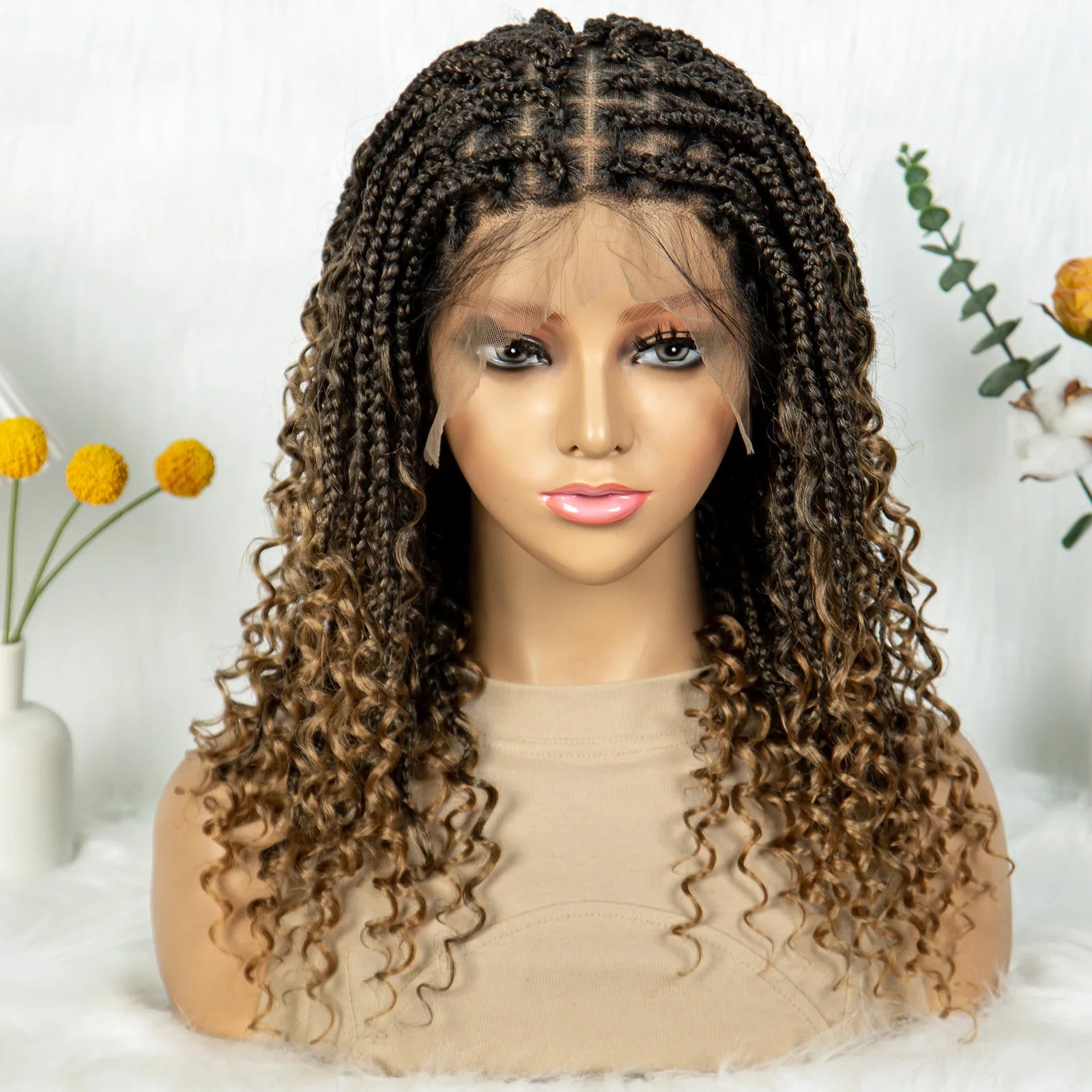 Short boho box braids full lace synthetic wig