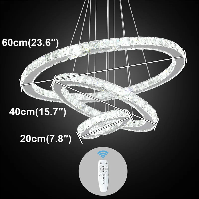 Modern Crystal Rings Led Chandelier Indoor Luxury Ceiling Lamp Dimming And Remote Control Pendan Lighting Chrome Lustre Fixtures TAVEN System LLC