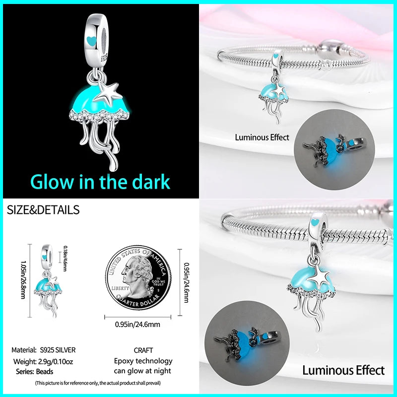 Hot Sale 925 Silver Glow in the dark Firefly Honeybee Star Charms Beads Fit Qikaola 925 Original Bracelets Fine DIY Jewelry Gift TAVEN System LLC