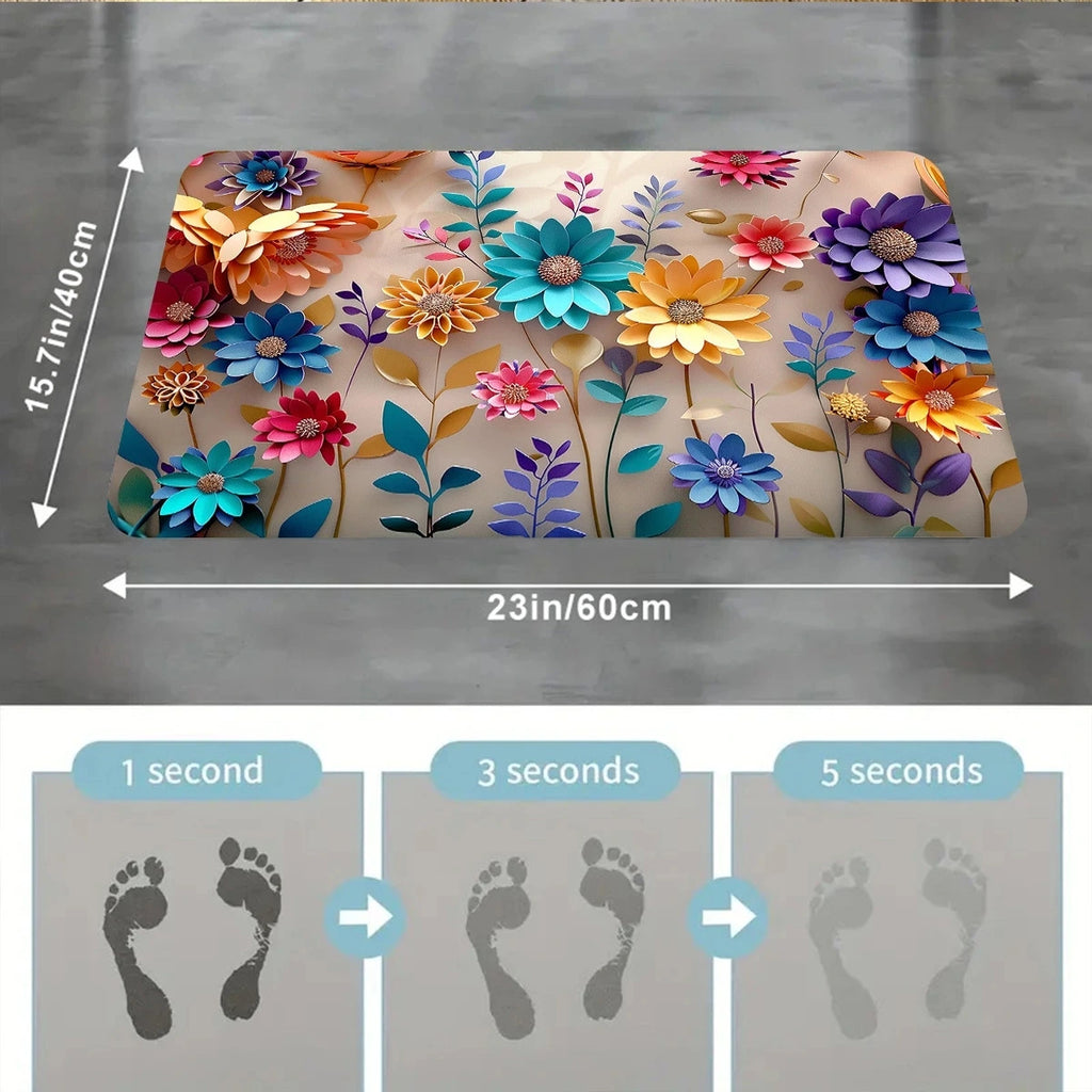1pc multi-color floral print design bathroom mat, anti-slip, super absorbent and quick-drying shower floor mat, dry and soft ant TAVEN System LLC