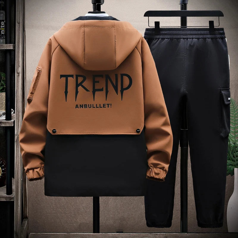 Men Hooded Tracksuit Set Autumn Casual Jacket Pants Sportswear Outfit