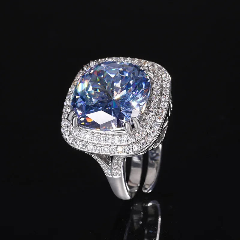 Exquisite Adjustable Ring Pendant Necklace Blue Pink High Carbon Drill Cushion Cut Jewelry in Elegant Style for Women Party Gift