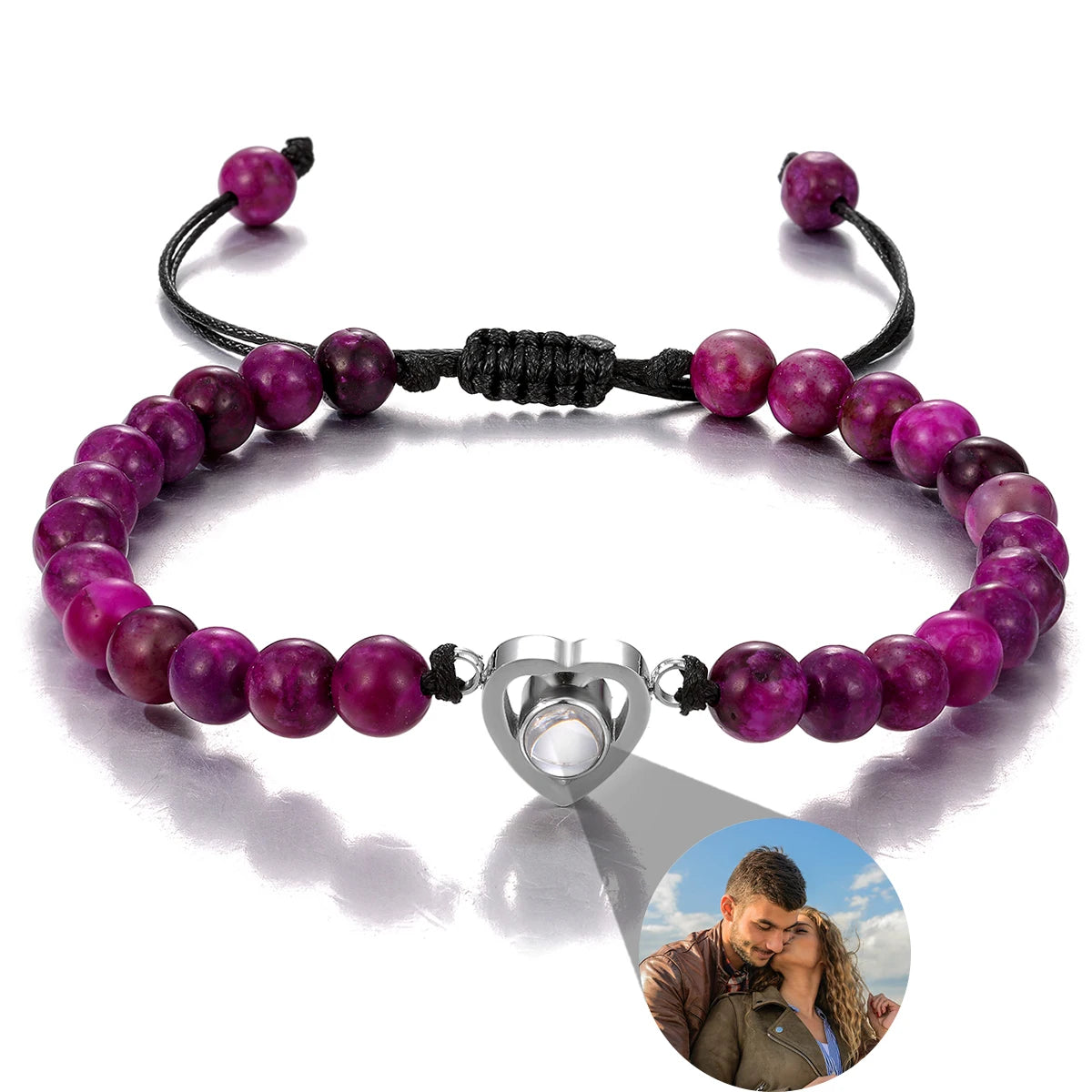 Custom Natural Stone Bracelet Personalized Photo Projection Bracelet Custom Stainless Steel Projection Bracelets Memory Jewelry TAVEN System LLC