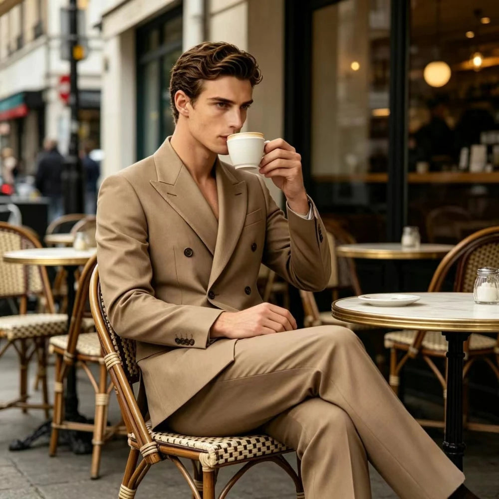 Men Double Breasted Wedding Suit Slim Fit 2 Piece Formal Blazer Set TAVEN System LLC
