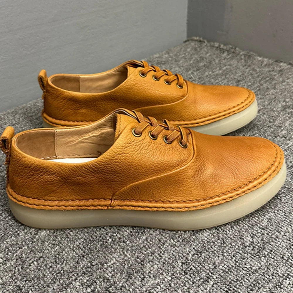 QHCCID Male Low Top Soft Cowhide Casual Shoes Shallow Breathable Summer Footwear TAVEN System LLC