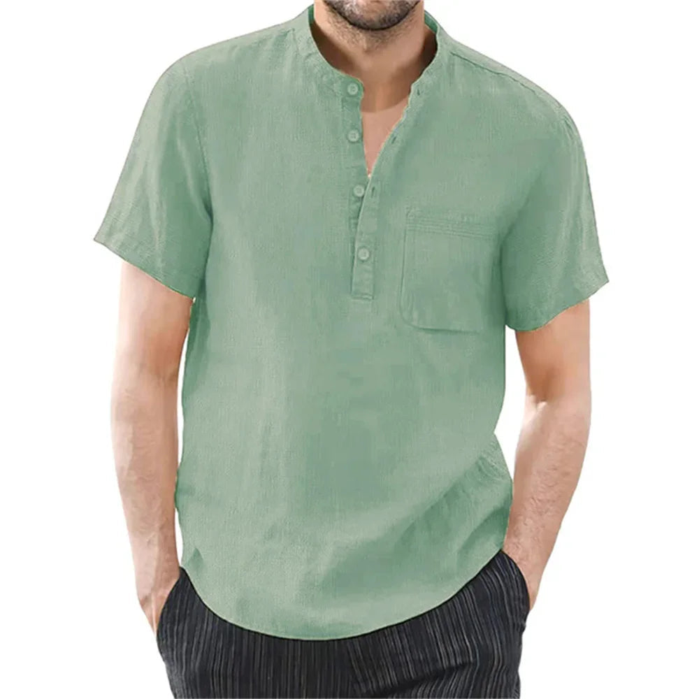 Men's Cotton Linen Short Sleeve Shirt Casual Summer T-Shirt TAVEN System LLC