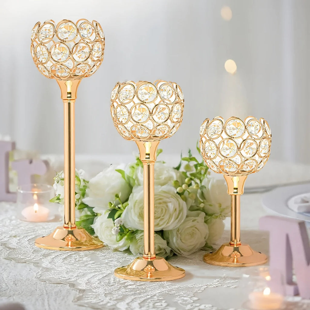 6pcsGold Crystal Candle Holder Sparkling Bowl Candle Holder With Candle High Crystal Candle Holder Dining Table Wedding Centerpiece For Wedding Party Housewarming Gifts TAVEN System LLC
