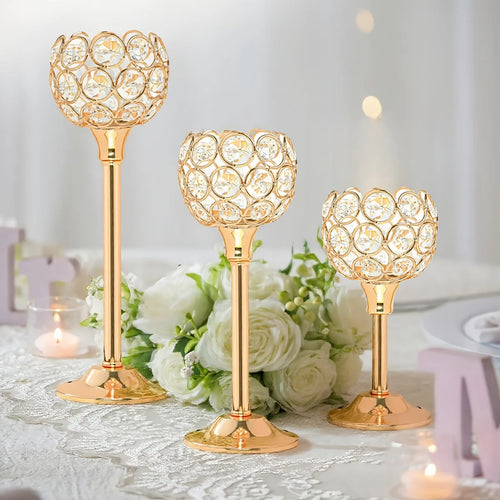 6pcsGold Crystal Candle Holder Sparkling Bowl Candle Holder With Candle High Crystal Candle Holder Dining Table Wedding Centerpiece For Wedding Party Housewarming Gifts TAVEN System LLC