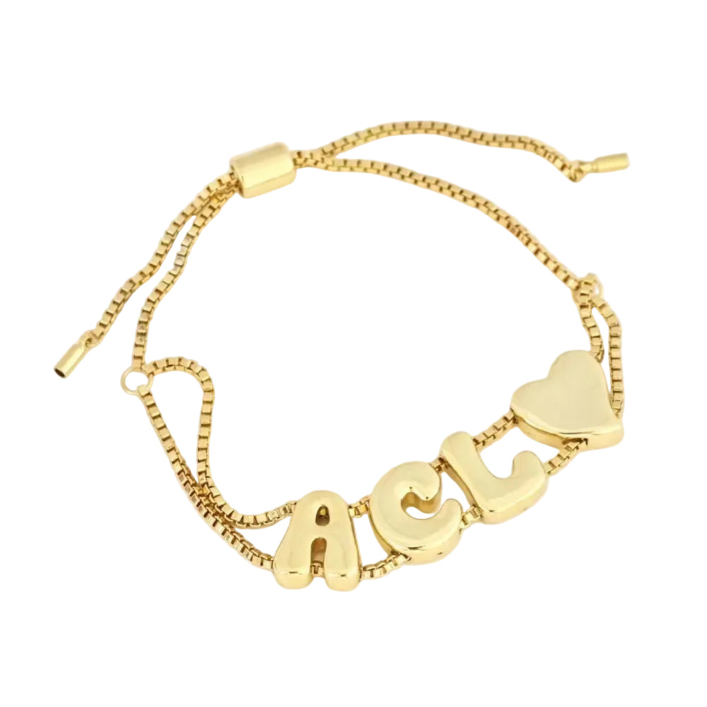 DOREMI Plain Letters Bubble Fat Initial Letter Name Bracelet Slide Beads Women Gold Bubble Custom Letter Bracelet Gift TAVEN System LLC